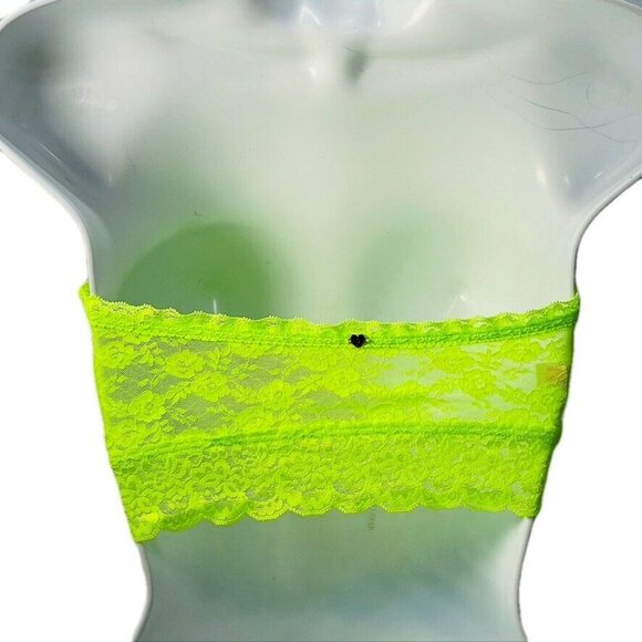 Victorias Secret Pink Lace Bandeau Top Neon Green M/M - Picture 3 of 7